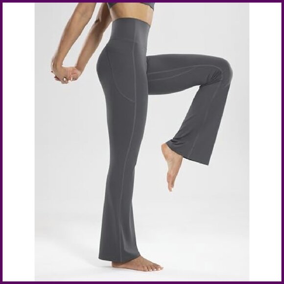 High Waisted Flare Yoga Pants with Pockets Tummy Control 30" - Picture 5 of 8